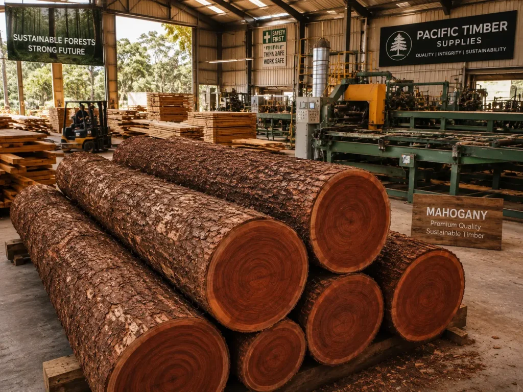 Fiji mahogany logs, Swietenia macrophylla, ready for sawing